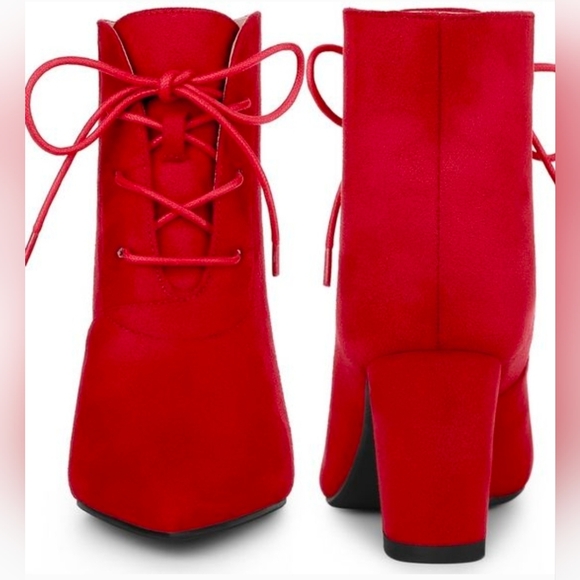 Perphy Pointed Toe Lace Up Block Heel Ankle Boots (8) ~ Red (NIB) - Picture 2 of 3